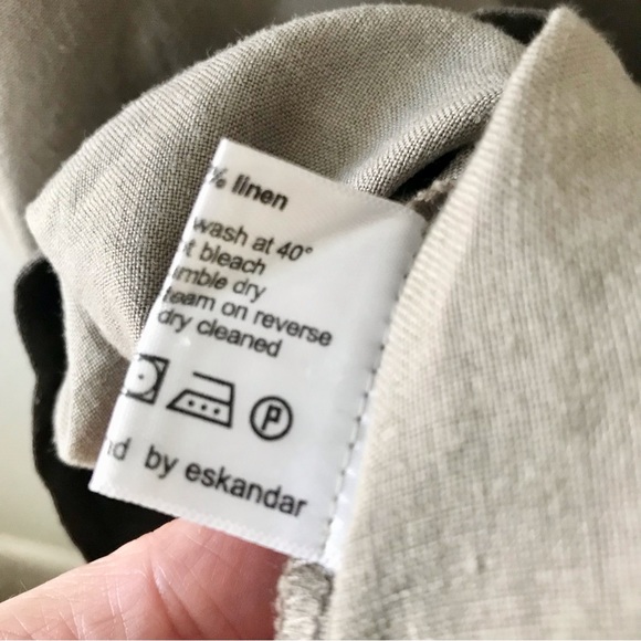 Eskandar 100% Linen Boxy Button Front Top Size 1 Medium Tan Green Khaki Luxury - Picture 8 of 8